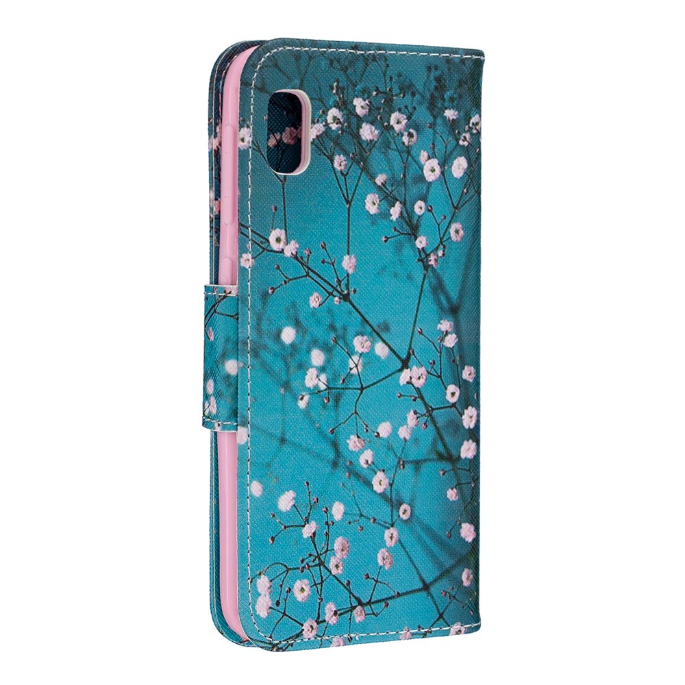 Estilo de Impresión PU Cuero Flip Stand Case de Teléfono Para Samsung Galaxy A10e - Árbol Con Flores