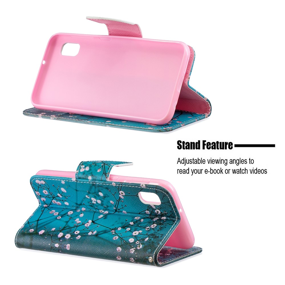 Stile di Stampa PU Flip Stand Custodia Per Telefono Per Samsung Galaxy A10e - Albero Con Fiori