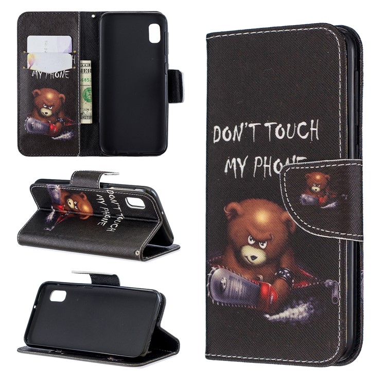 Printing Style PU Leather Flip Stand Phone Case for Samsung Galaxy A20e / A10e - Bear And Its Warnings-1
