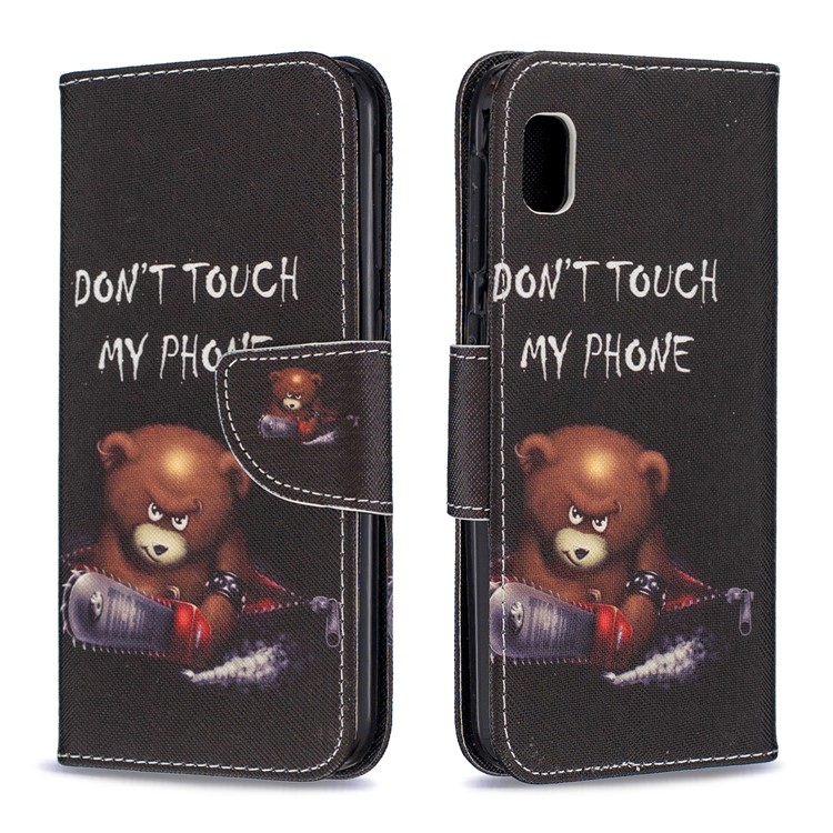 Printing Style PU Leather Flip Stand Phone Case for Samsung Galaxy A20e / A10e - Bear And Its Warnings-4