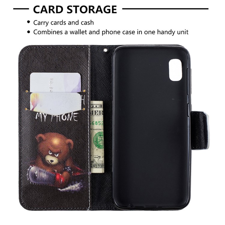 Printing Style PU Leather Flip Stand Phone Case for Samsung Galaxy A20e / A10e - Bear And Its Warnings-6