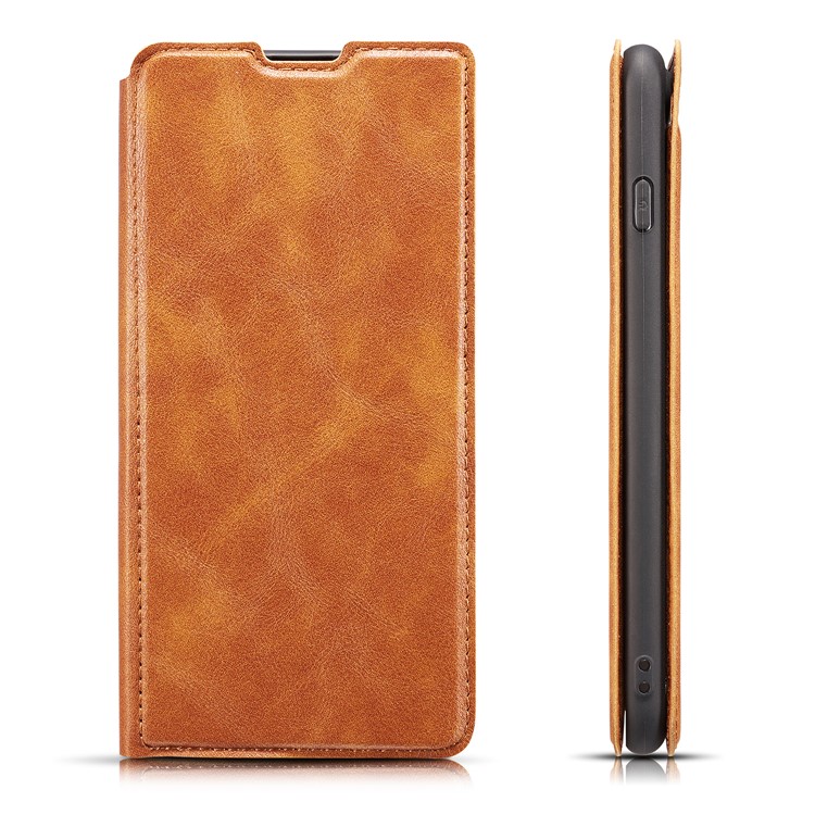 Couverture De Téléphone À Rabat En Cuir Ultra-mince Avec Fentes Pour Cartes Pour Samsung Galaxy S10 5G - Marron-1