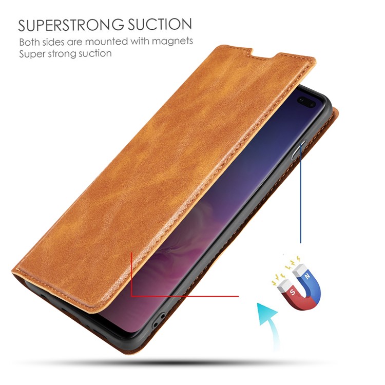 Couverture De Téléphone À Rabat En Cuir Ultra-mince Avec Fentes Pour Cartes Pour Samsung Galaxy S10 5G - Marron-2