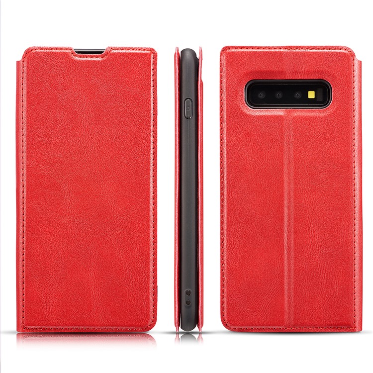 Ultra-thin Simple Style Leather Flip Phone Cover Case for Samsung Galaxy S10 Plus - Red-1