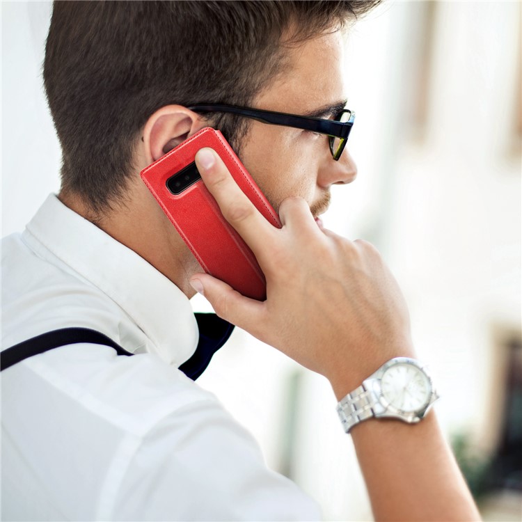 Ultra-thin Simple Style Leather Flip Phone Cover Case for Samsung Galaxy S10 Plus - Red-16