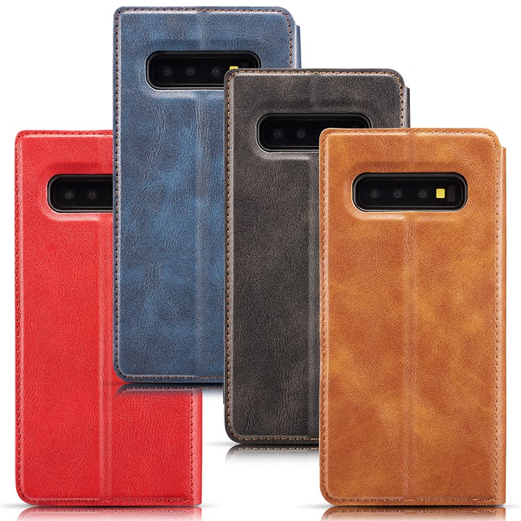 Ultra-thin Simple Style Leather Flip Phone Cover Case for Samsung Galaxy S10 Plus - Red-19