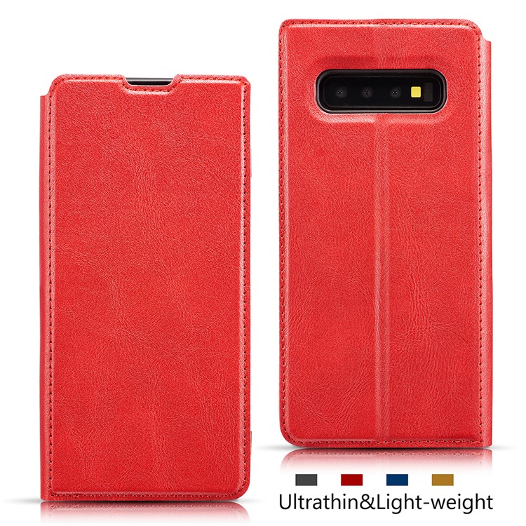 Ultra-thin Simple Style Leather Flip Phone Cover Case for Samsung Galaxy S10 Plus - Red-2