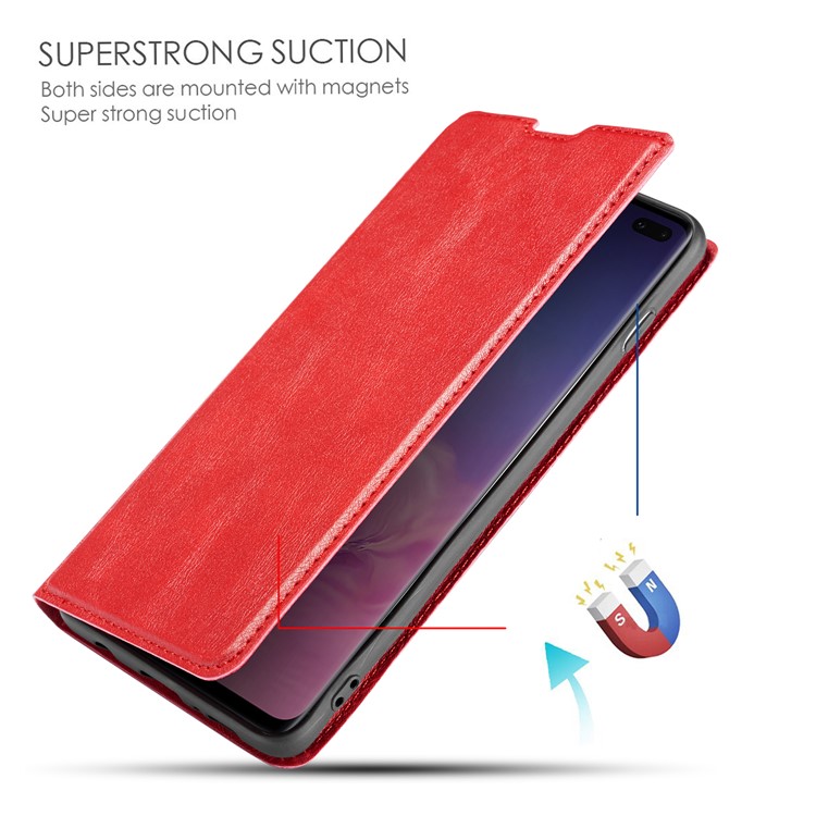 Ultra-thin Simple Style Leather Flip Phone Cover Case for Samsung Galaxy S10 Plus - Red-4