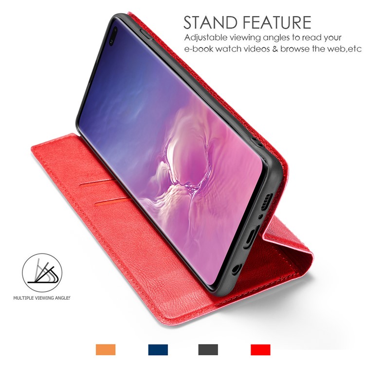 Ultra-thin Simple Style Leather Flip Phone Cover Case for Samsung Galaxy S10 Plus - Red-8