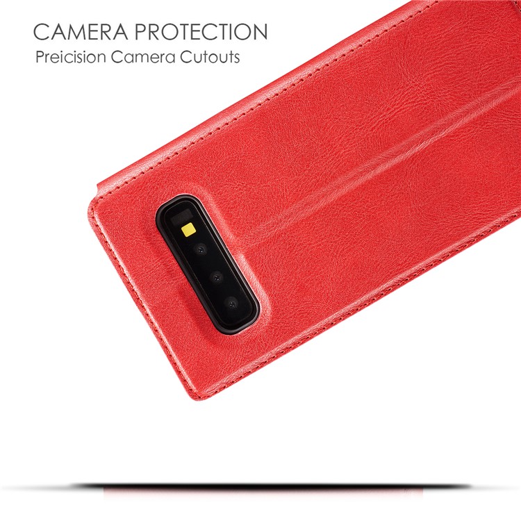 Ultra-thin Simple Style Leather Flip Phone Cover Case for Samsung Galaxy S10 Plus - Red-9
