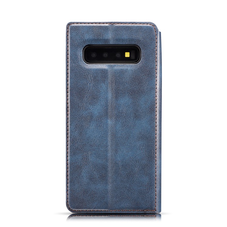 Caso De Cobertura De Telefone De Couro De Estilo Simples Ultra-fino Aleta Para Samsung Galaxy S10 Plus - Azul-12