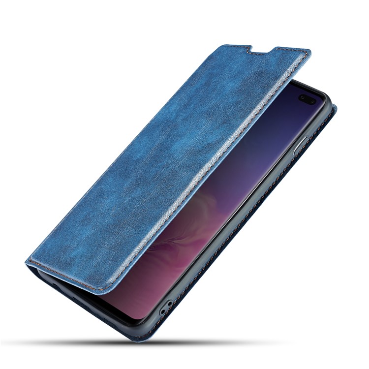 Caso De Cobertura De Telefone De Couro De Estilo Simples Ultra-fino Aleta Para Samsung Galaxy S10 Plus - Azul-14