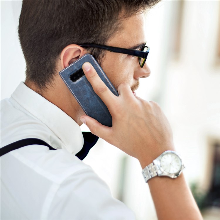 Caso De Cobertura De Telefone De Couro De Estilo Simples Ultra-fino Aleta Para Samsung Galaxy S10 Plus - Azul-16