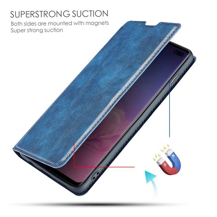 Caso De Cobertura De Telefone De Couro De Estilo Simples Ultra-fino Aleta Para Samsung Galaxy S10 Plus - Azul-4
