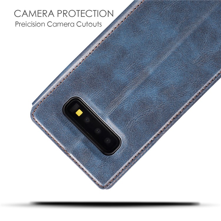 Caso De Cobertura De Telefone De Couro De Estilo Simples Ultra-fino Aleta Para Samsung Galaxy S10 Plus - Azul-9