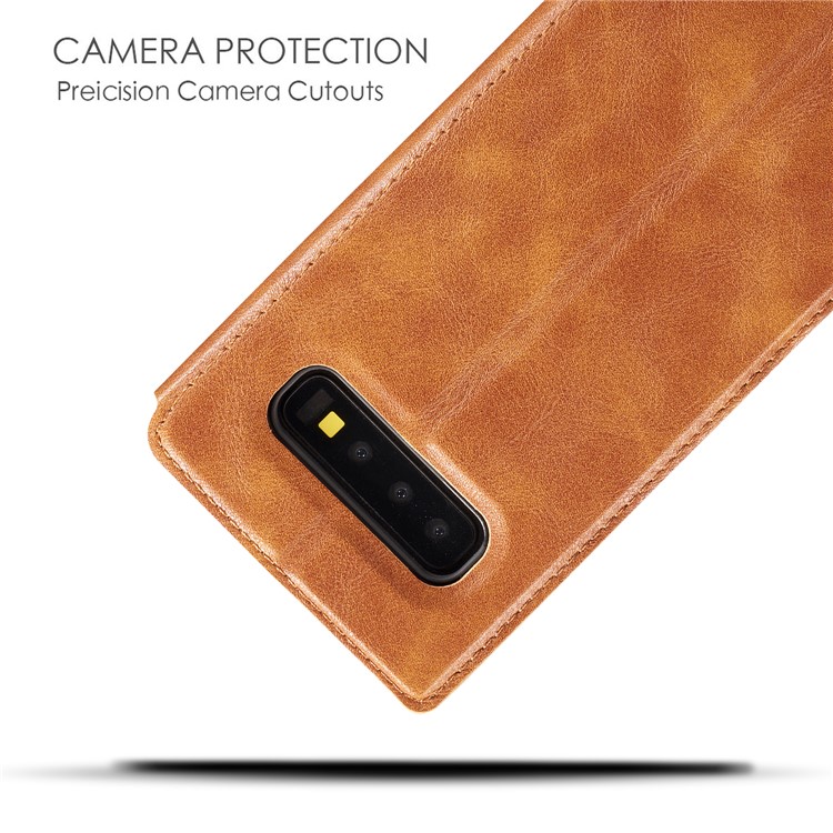 Ultra-thin Simple Style Leather Flip Phone Cover Case for Samsung Galaxy S10 Plus - Brown-10