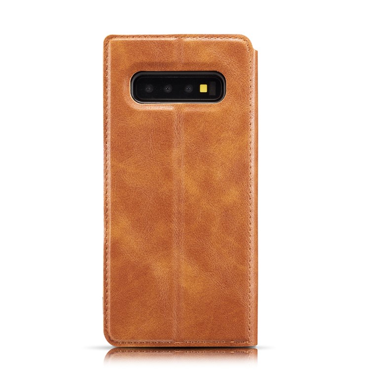 Ultra-thin Simple Style Leather Flip Phone Cover Case for Samsung Galaxy S10 Plus - Brown-13
