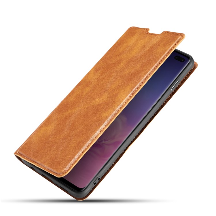 Ultra-thin Simple Style Leather Flip Phone Cover Case for Samsung Galaxy S10 Plus - Brown-14