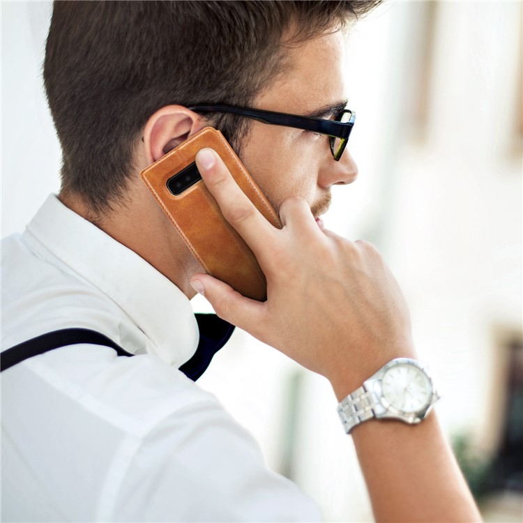 Ultra-thin Simple Style Leather Flip Phone Cover Case for Samsung Galaxy S10 Plus - Brown-17