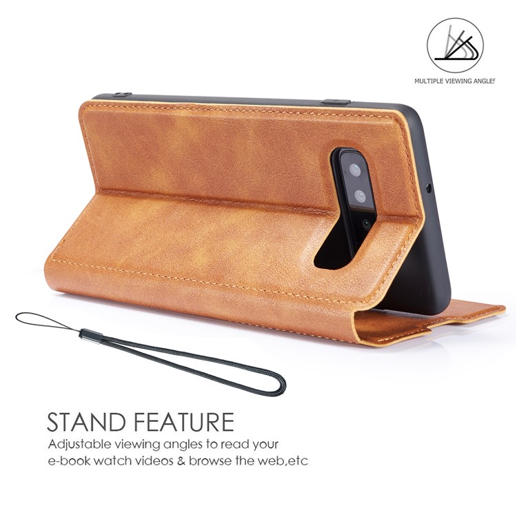 Ultra-thin Simple Style Leather Flip Phone Cover Case for Samsung Galaxy S10 Plus - Brown-9