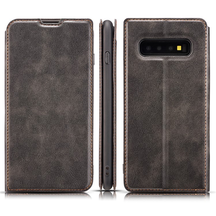 Ultra-thin Simple Style Leather Flip Phone Cover for Samsung Galaxy S10 - Black-1