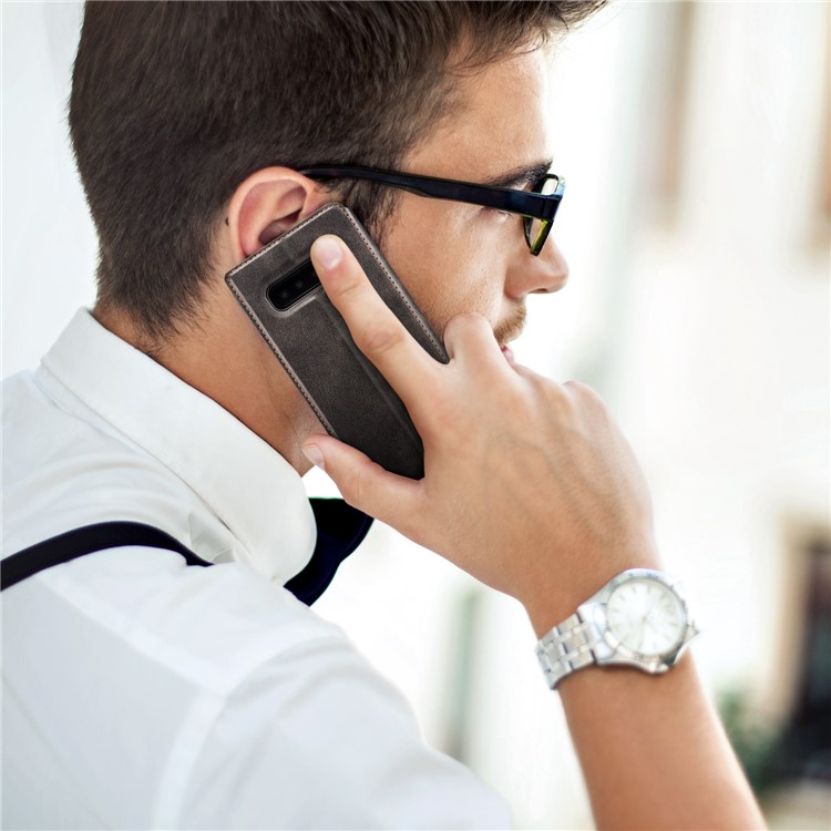 Ultra-thin Simple Style Leather Flip Phone Cover for Samsung Galaxy S10 - Black-16