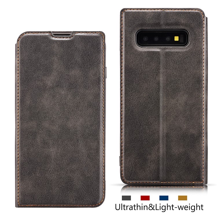 Ultra-thin Simple Style Leather Flip Phone Cover for Samsung Galaxy S10 - Black-2