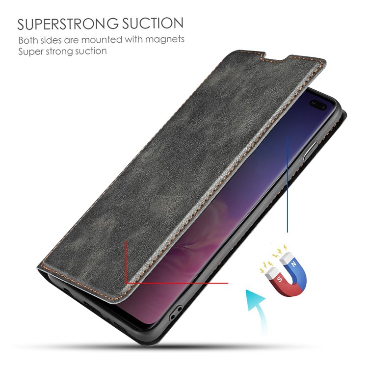 Ultra-thin Simple Style Leather Flip Phone Cover for Samsung Galaxy S10 - Black-3