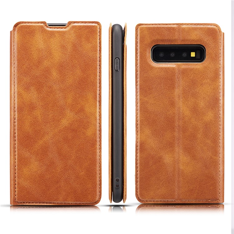 Ultra-thin Simple Style Leather Flip Phone Cover for Samsung Galaxy S10 - Brown-1
