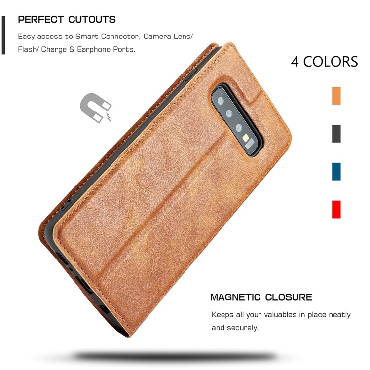 Ultra-thin Simple Style Leather Flip Phone Cover for Samsung Galaxy S10 - Brown-8