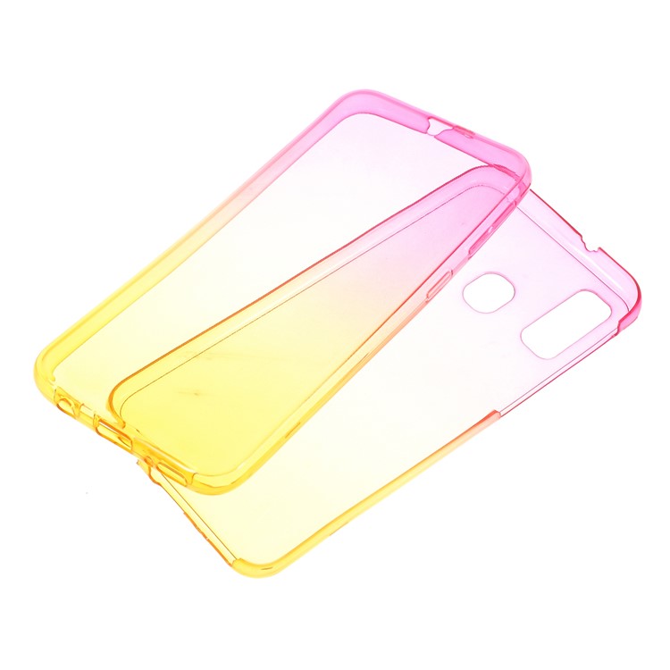 Gradient Color Front + Back 2-Piece TPU Case for Samsung Galaxy A40 - Rose / Yellow-1