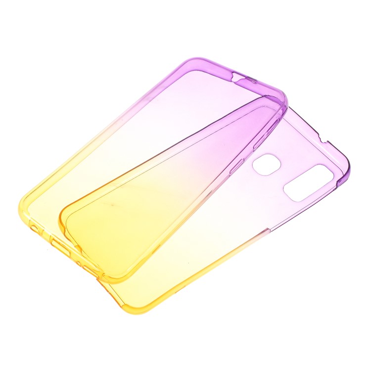 Gradient Color Front + Back 2-Piece TPU Case for Samsung Galaxy A40 - Purple / Yellow-1