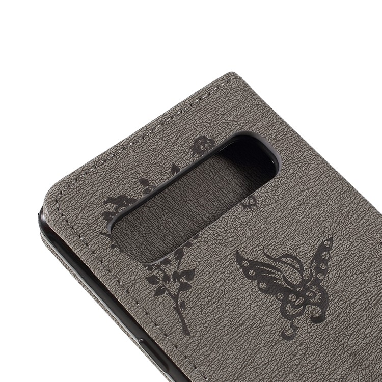 Imprinted Butterfly Flower Pattern Rhinestone Leather Wallet Case for Samsung Galaxy S10 5G - Grey-5