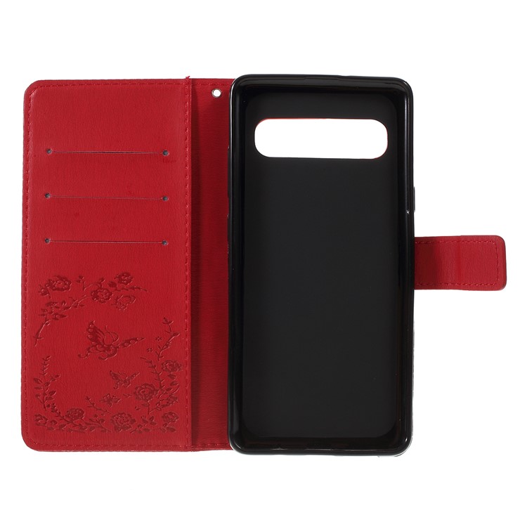 Imprinted Butterfly Flower Pattern Rhinestone Leather Wallet Case for Samsung Galaxy S10 5G - Red-4