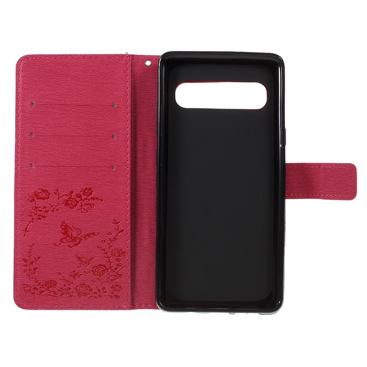 Imprinted Butterfly Flower Pattern Rhinestone Leather Wallet Case for Samsung Galaxy S10 5G - Rose-4