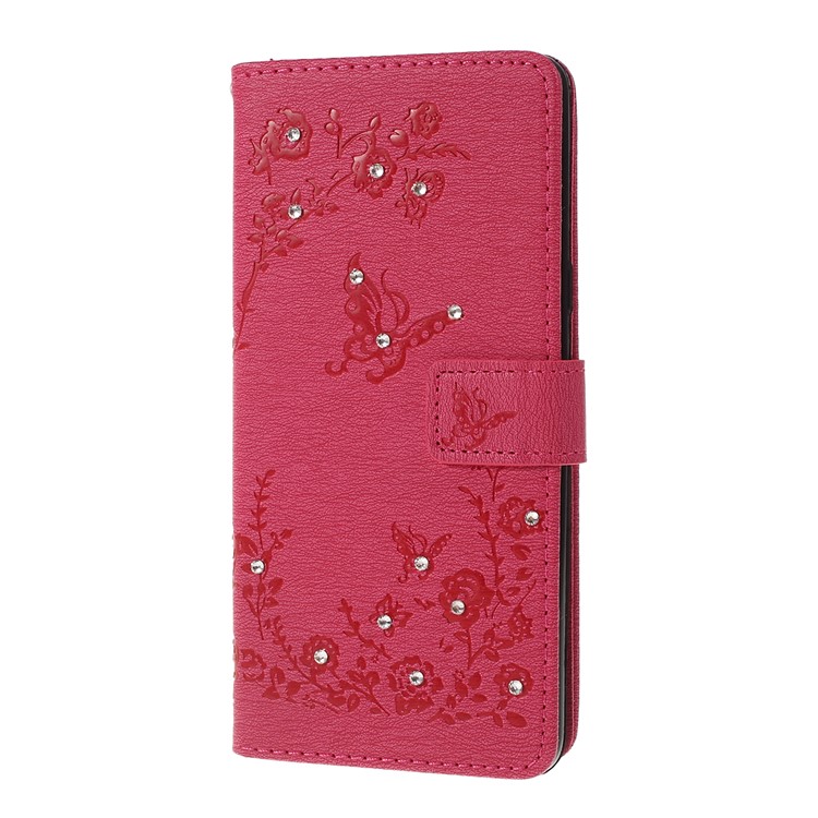 Imprinted Butterfly Flower Pattern Rhinestone Leather Wallet Case for Samsung Galaxy S10 5G - Rose-5