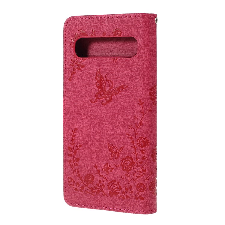 Imprinted Butterfly Flower Pattern Rhinestone Leather Wallet Case for Samsung Galaxy S10 5G - Rose-6