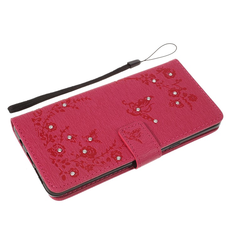 Imprinted Butterfly Flower Pattern Rhinestone Leather Wallet Case for Samsung Galaxy S10 5G - Rose-7