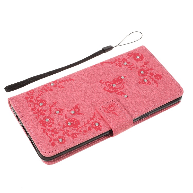 Imprinted Butterfly Flower Pattern Rhinestone Leather Wallet Case for Samsung Galaxy S10 5G - Pink-7