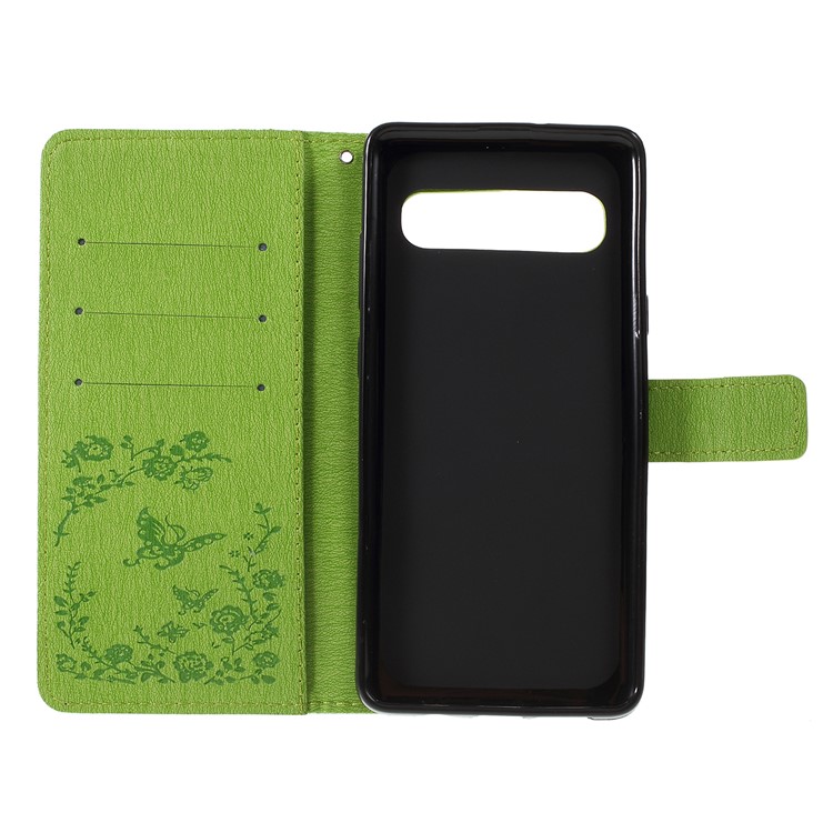 Imprinted Butterfly Flower Pattern Rhinestone Leather Wallet Case for Samsung Galaxy S10 5G - Green-4