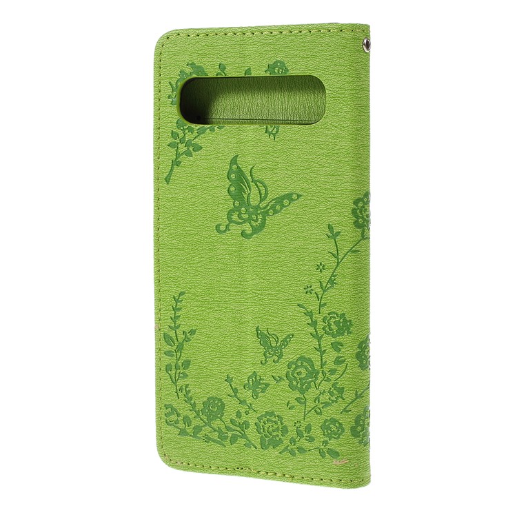 Imprinted Butterfly Flower Pattern Rhinestone Leather Wallet Case for Samsung Galaxy S10 5G - Green-6