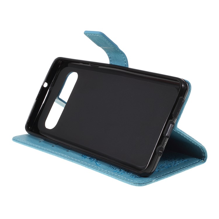 Imprinted Butterfly Flower Pattern Rhinestone Leather Wallet Case for Samsung Galaxy S10 5G - Baby Blue-2