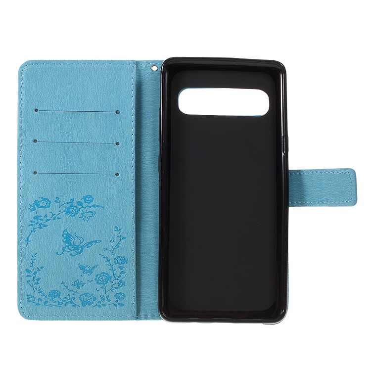 Imprinted Butterfly Flower Pattern Rhinestone Leather Wallet Case for Samsung Galaxy S10 5G - Baby Blue-4