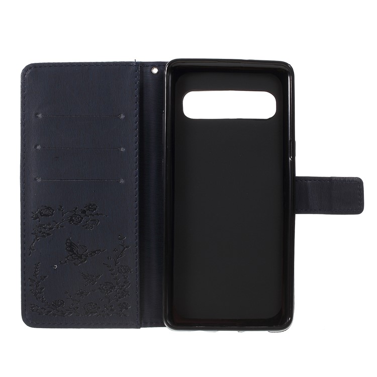 Imprinted Butterfly Flower Pattern Rhinestone Leather Wallet Case for Samsung Galaxy S10 5G - Dark Blue-4