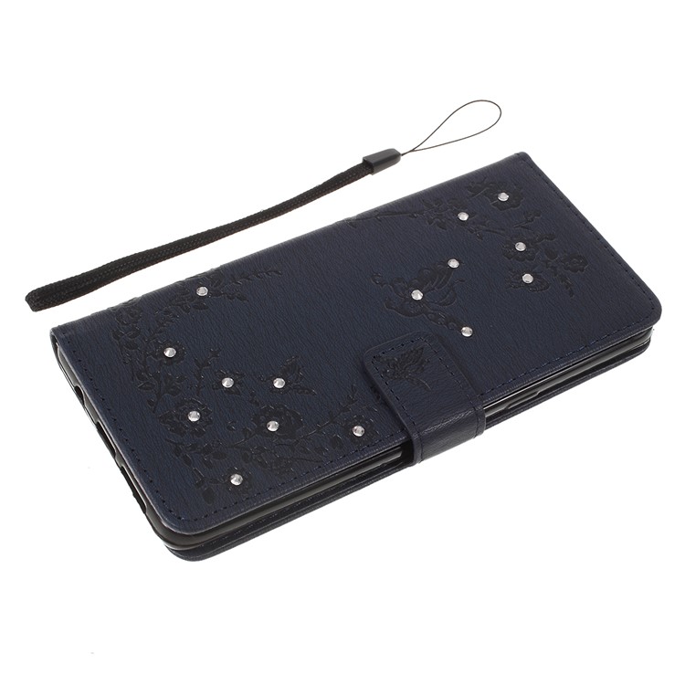 Imprinted Butterfly Flower Pattern Rhinestone Leather Wallet Case for Samsung Galaxy S10 5G - Dark Blue-5