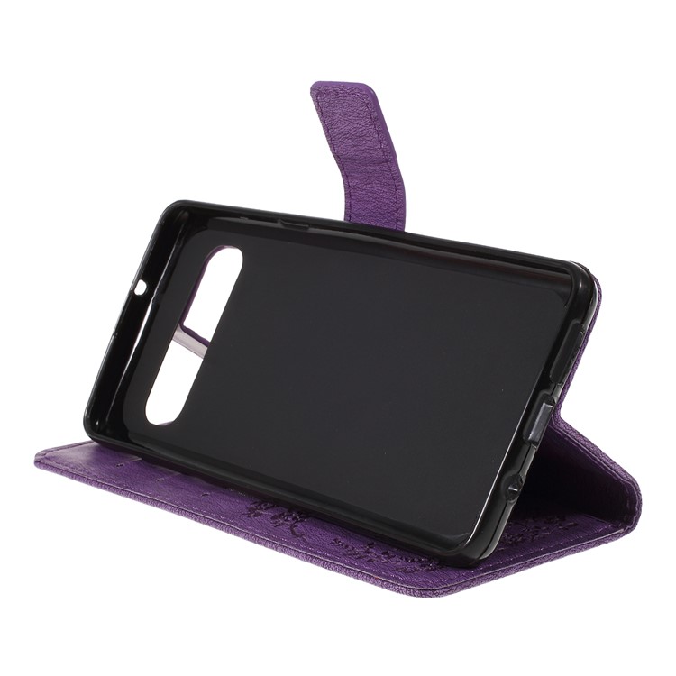 Imprinted Butterfly Flower Pattern Rhinestone Leather Wallet Case for Samsung Galaxy S10 5G - Purple-2