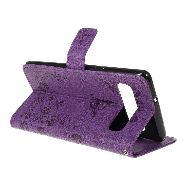 Imprinted Butterfly Flower Pattern Rhinestone Leather Wallet Case for Samsung Galaxy S10 5G - Purple-3