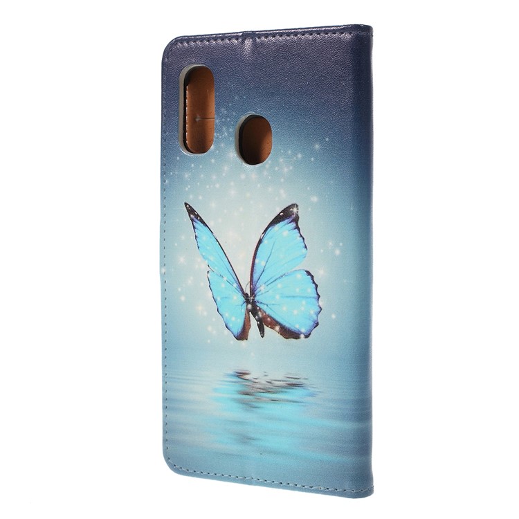 Pattern Printing Leather Wallet Case for Samsung Galaxy A20e - Blue Butterfly-2