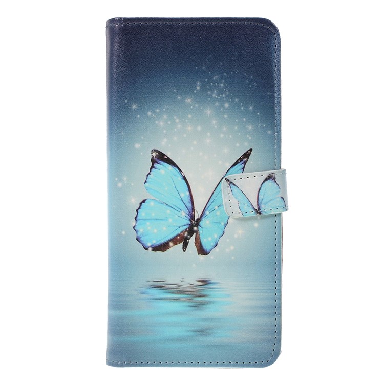 Pattern Printing Leather Wallet Case for Samsung Galaxy A20e - Blue Butterfly-3