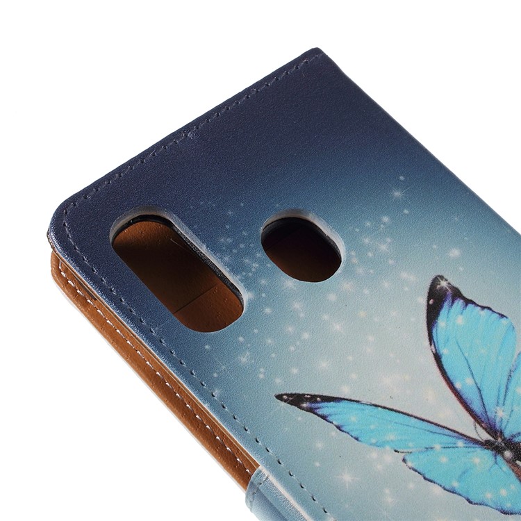 Pattern Printing Leather Wallet Case for Samsung Galaxy A20e - Blue Butterfly-5